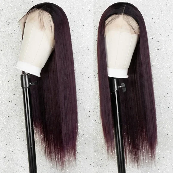 - ♥️22” BURGUNDY OMBRÉ STRAIGHT Lace Front Wig *NWT*💖